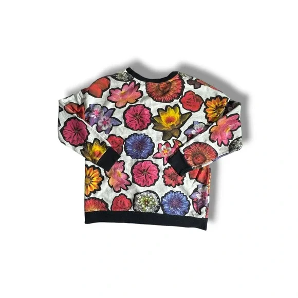 Zara Trafaluc Womens Medium Colorful Flowers Floral Sweatshirt Long Sleeve - Picture 3 of 5